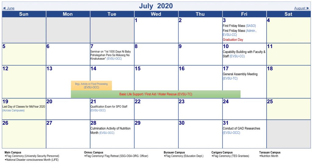 Calendar of Activities - AY 2019-2020 - July 2020