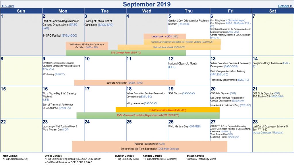 Calendar of Activities - AY 2019-2020 - September 2019